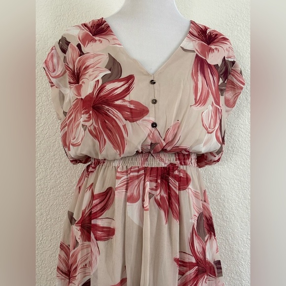 Chic Floral Midi Dress in Pink and Cream - Picture 8 of 9